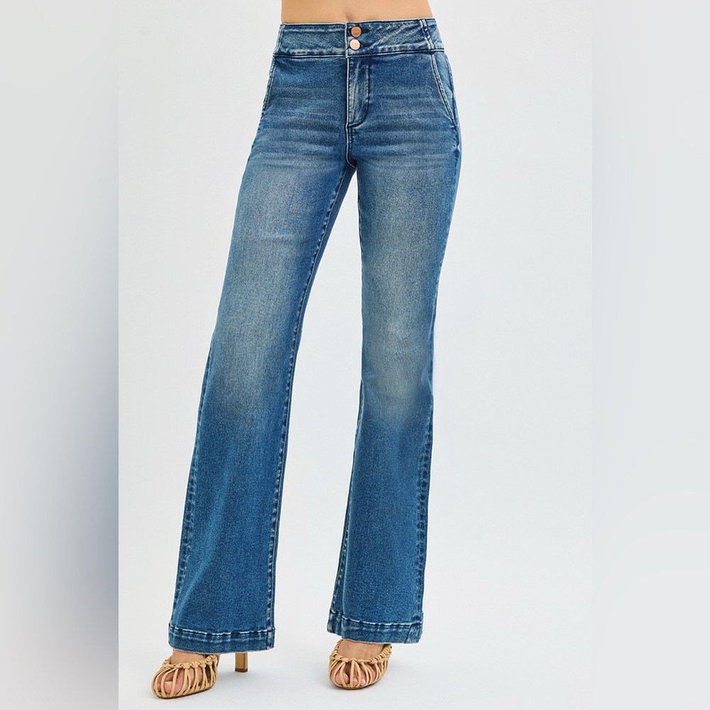 RISEN Tummy Control High Rise Bootcut Jeans with Double Button Waistband - Picture 2 of 7